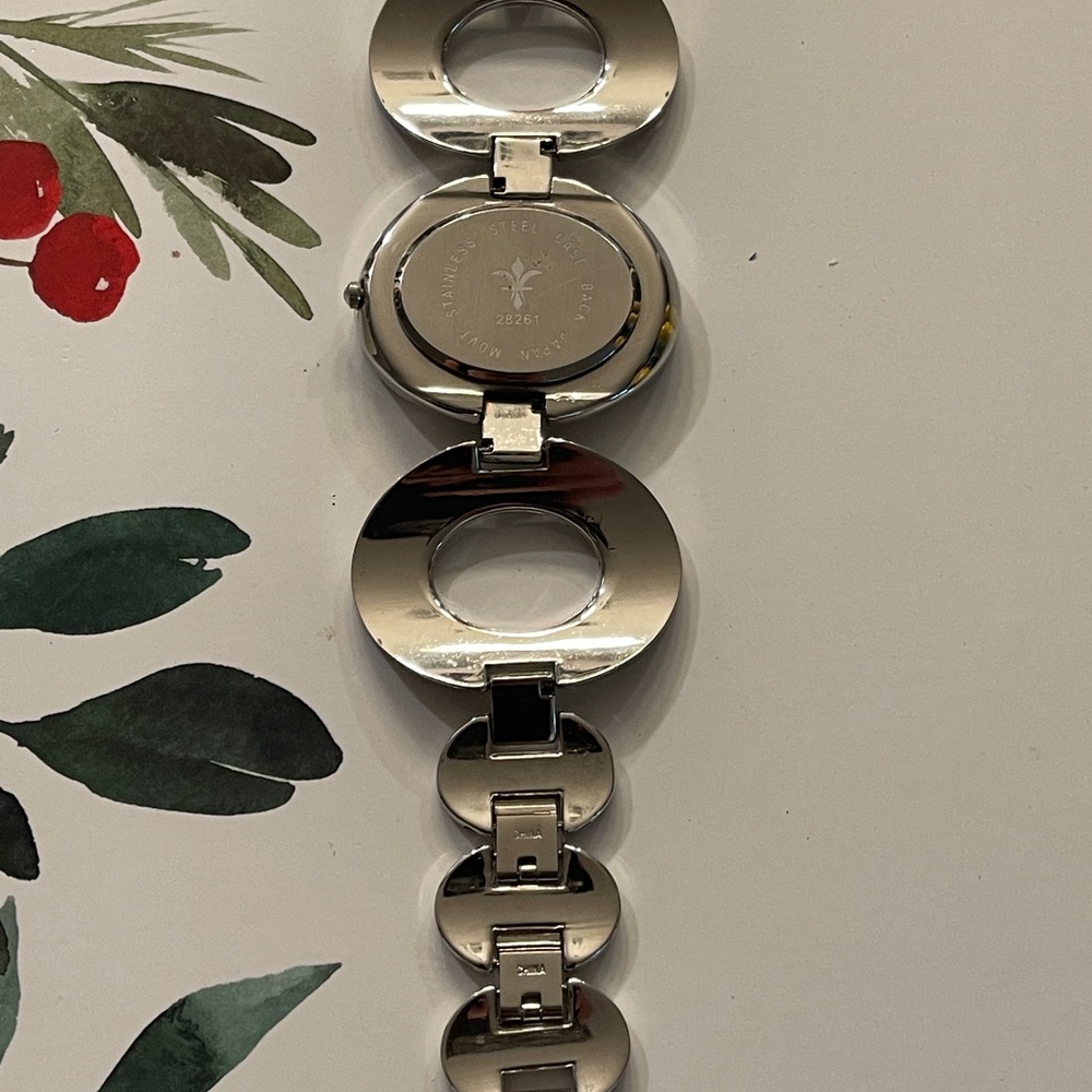 Vintage Fleur-de-lis Japan Movt 28261 Stainless Oval Link Watch - Picture 3 of 5